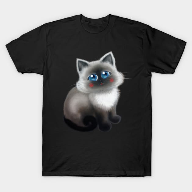 Lovely Black Sitting Cat T-Shirt by DeneboArt